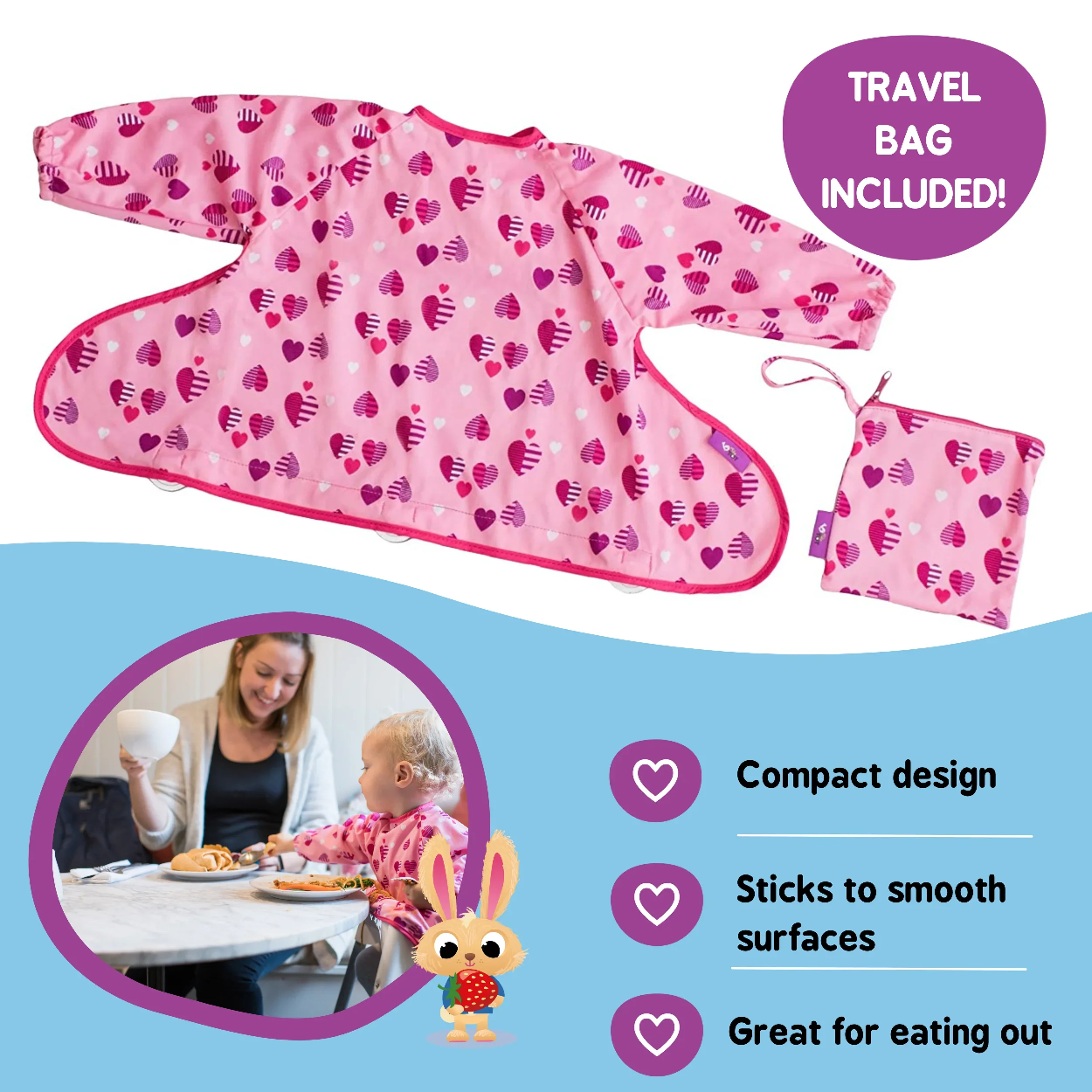 TIDY TOT COVER AND CATCH BIB - HIPPOS