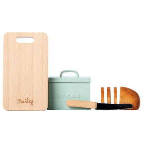 MINIATURE BREAD BOX WITH CUTTING BOARD AND KNIFE